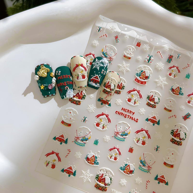 winthrop 4 Sheets Christmas Nail Stickers – Cute Gingerbread Man Snowman Santa Bear 5D Embossed Self-Adhesive Nail Art Decals for Women Girls Winter Holiday Manicure Decorations - Image 3